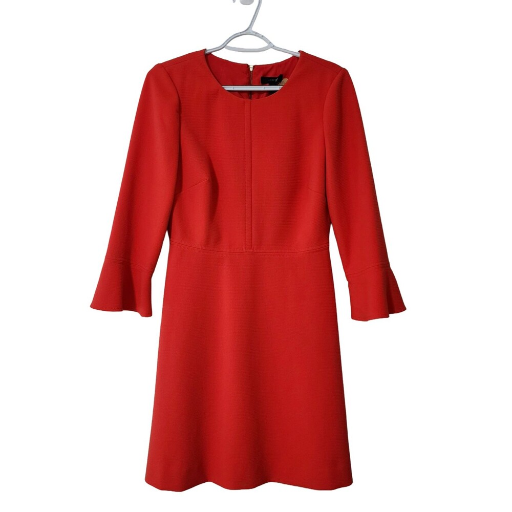 J Crew Crepe Fit & Flare Dress Orange Bell Sleeve Business Holiday Womens Size 4